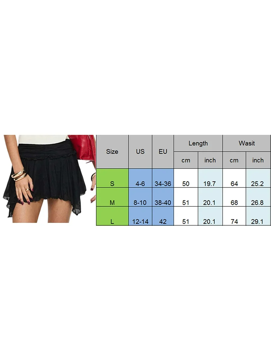 Women's Solid Color Gothic Mini Skirts Lace Ruched High Waist Skirts Spring Summer Irregular Hem Casual Skirts