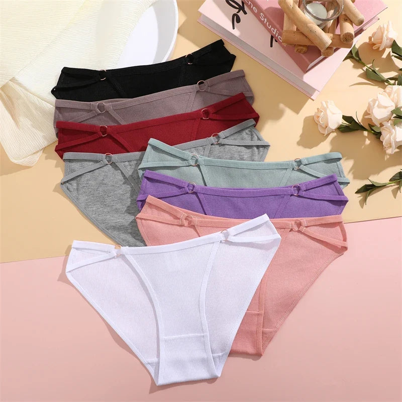 3Pcs Women Cotton Lingerie Sexy Soft Fashion Panties Femme Buckle Design Underwear Pantys Underpant Lingerie Lace Intimates S-XL