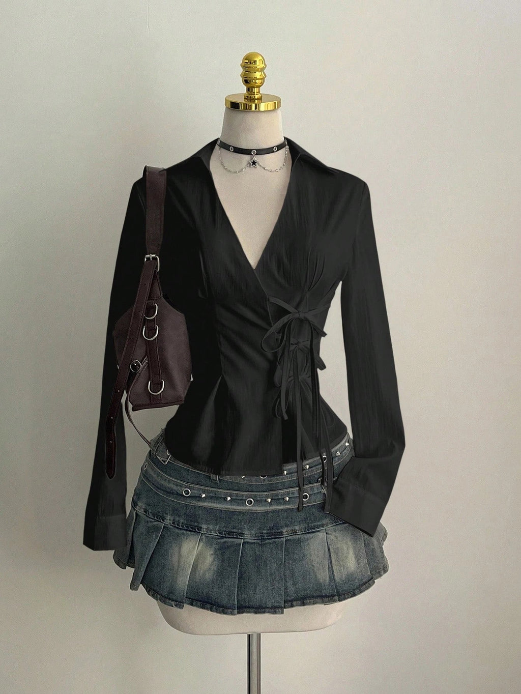 Women's Casual Side Strap Slim Fit Long Sleeve Shirt Sexy V-Neck Pleating Top Spring/Fall 2026