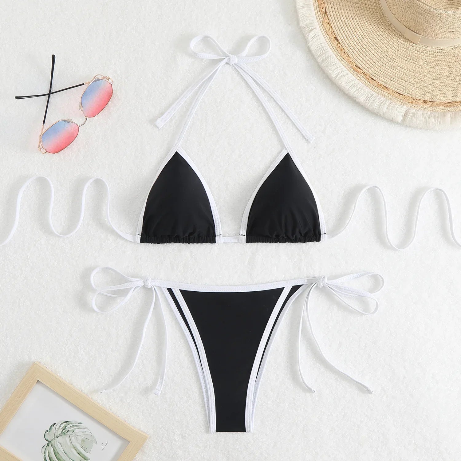 Sexy Micro Bikini 2025 Women Pink Blue Contrast Push Up Tie Side Thong Swimsuit Brazilian Beach Bandage Bathing Suit Swimwear