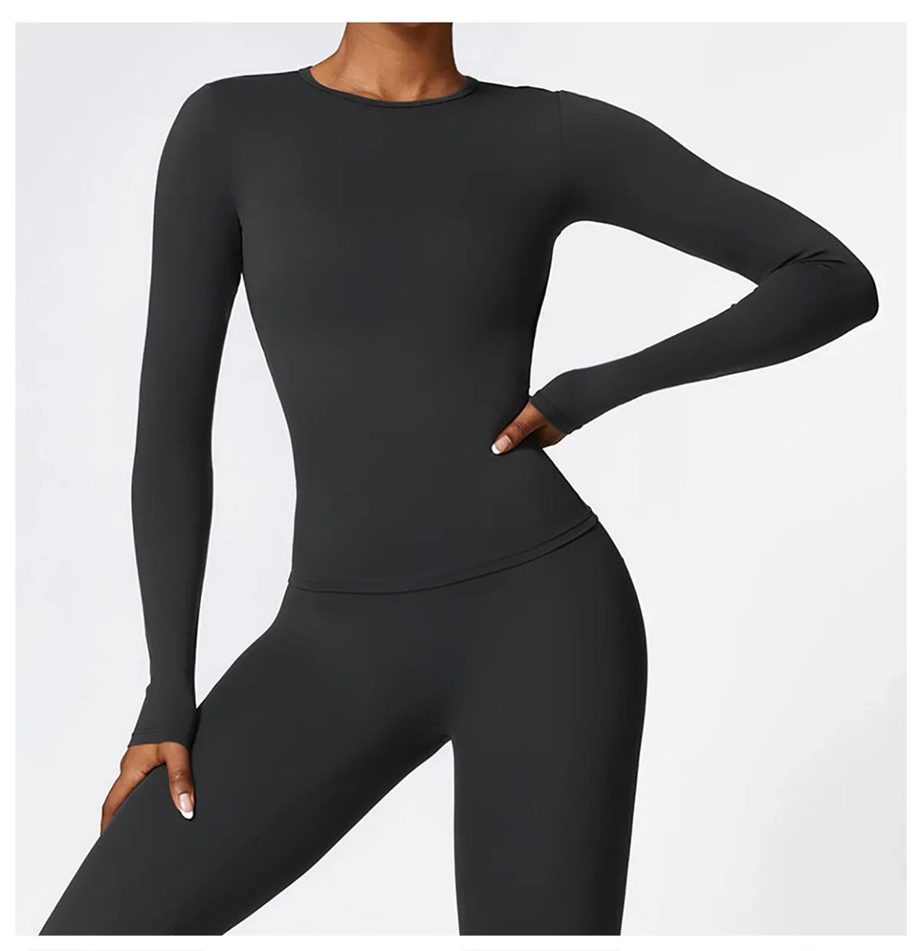 NCLAGEN Long Sleeve Workout Top Gym Pilates Clothes Women Active Wear Sports Shirt Elastic Fitness Yoga Clothing Running Shirts