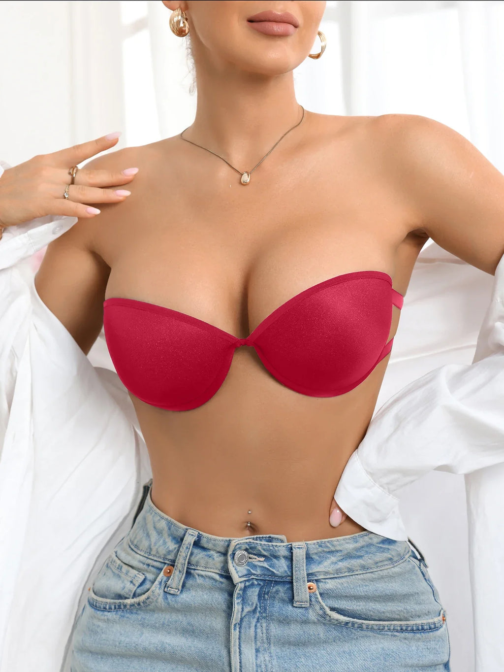 1Pcs XS-XXL Strapless Women's Bra Solid Basic Push-up Bra Thin Cup Breathable Underwire Seamless Bra