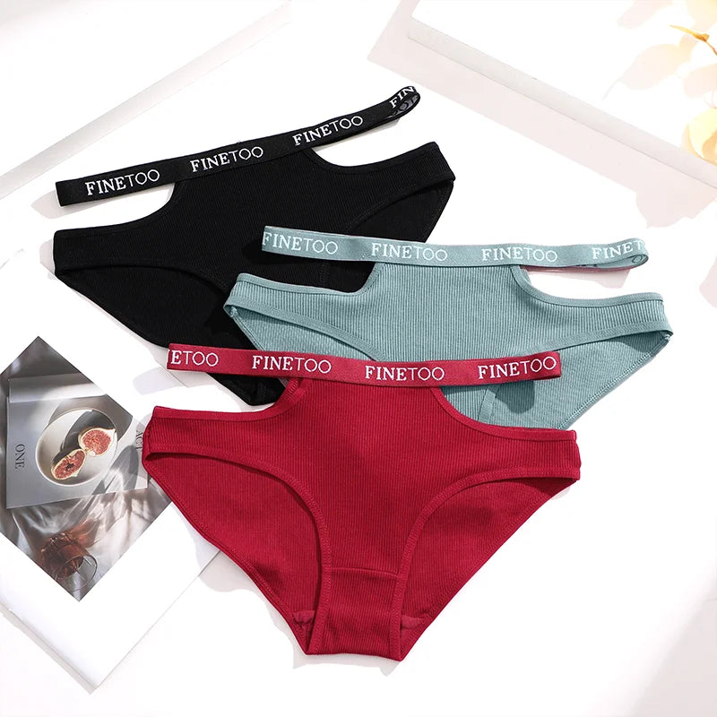 3Pcs Sexy Cotton Double Letter Belt Briefs Women's Panties Hollow Out Intimate Underpants Solid Color Fashion Underwear S-XL