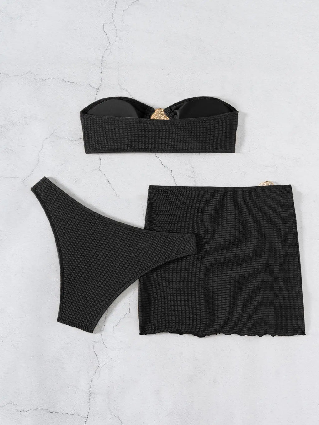 2026 New Sexy Bandeau Bikini Women Metal Water Droplet Ornament Push Up Mesh Skirt 3 Piece Swimsuit Beach Bathing Suit Swimwear