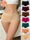 7Pcs/Set Women Lace Trim Seamless Panties Plain Sexy Lace Briefs Daily Breathable Girls Underwear Soft Plus Size Lingerie S-XXL