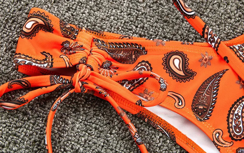 2026 New Sexy Low Bikini Set Swimwear Women Print Floral Brazilian Halter Backless Swimsuit Strappy Beachwear Dot biquini female