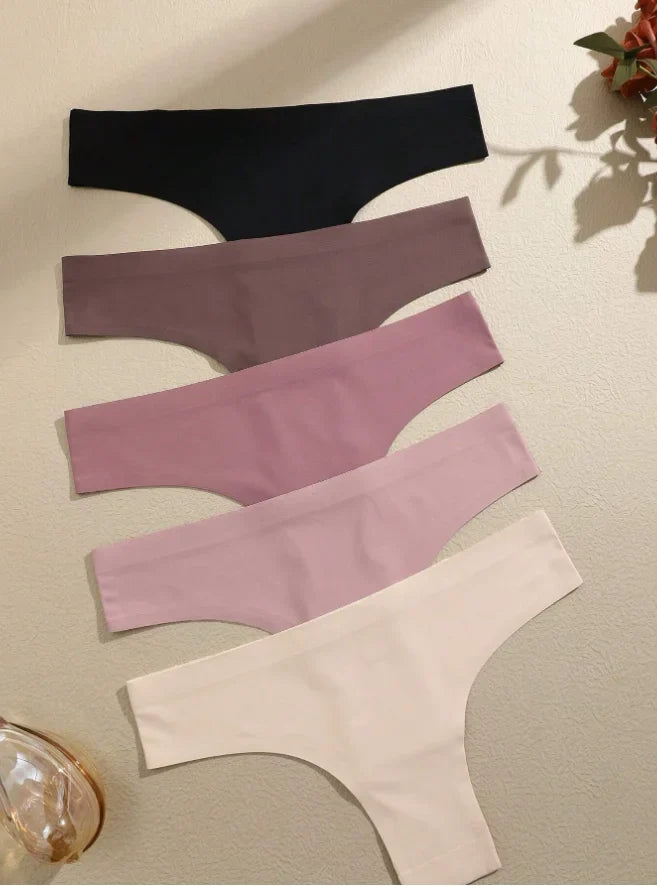 5PCS Seamless Maillard Panties Ultra-thin Brazilian panties Women Ice Silk Underwear Sexy Panty Low Waist G-string Female Solid