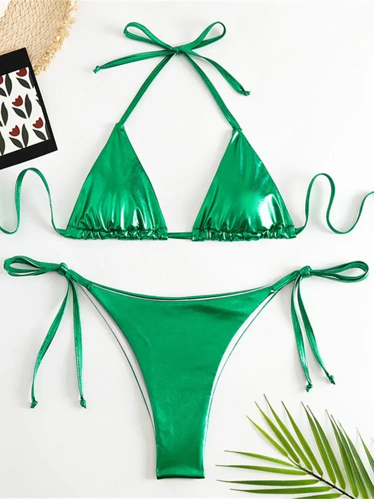 Sexy Brozing Gold Bikinis Sets Women Push Up Micro Bikini Swimsuit 2026 Brazilian Beach Bathing Suit Tie Side Triangle Swimwear