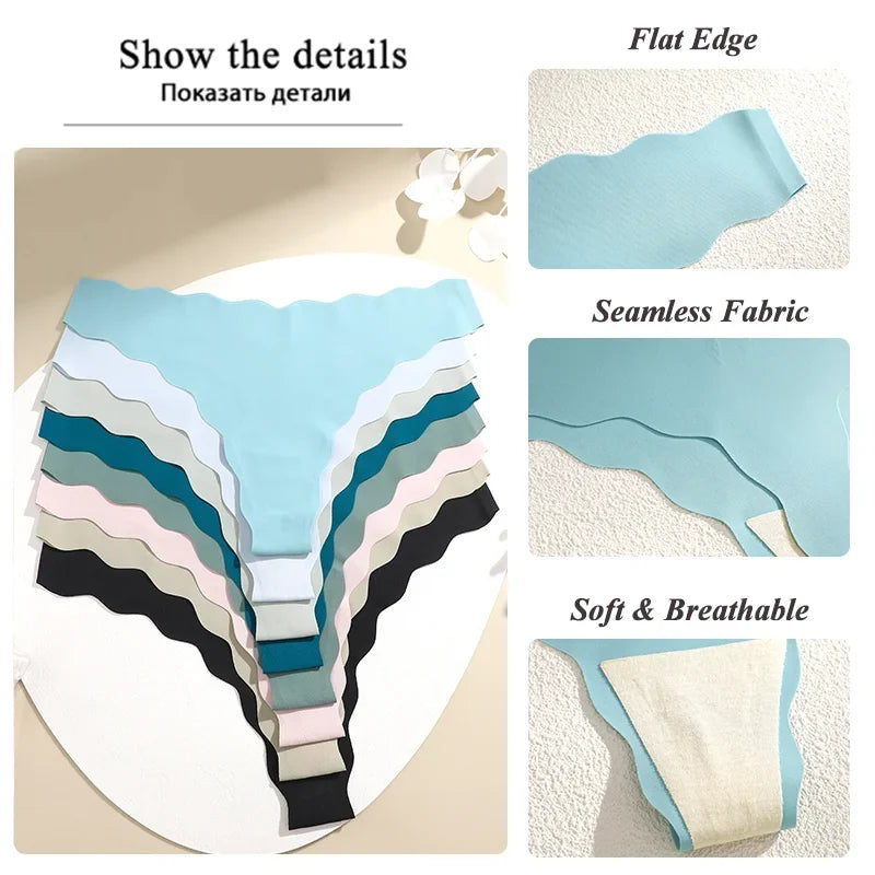 4PCS Women Seamless Panties Wavy Design Ultra-thin Panties Women Ice Silk Underwear Sexy Panty Low Waist G-string Female Solid