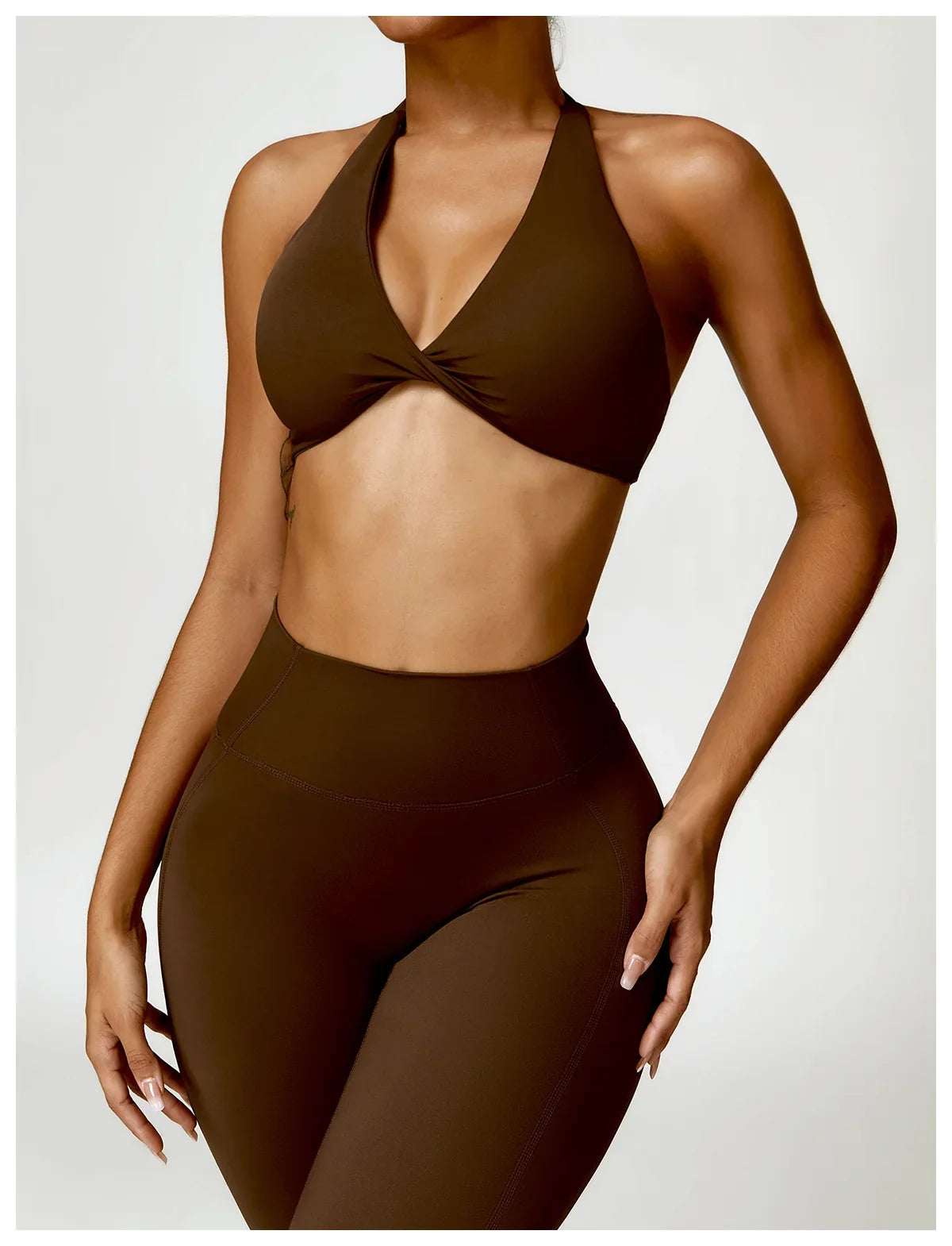 Women's Nylon Sports Bra Halter Sports Underwear Front Twist Naked Feel Sexy Yoga Gym Push Up Workout Padded Bralette Bathsuit