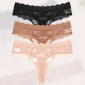 3Pcs Lace Sexy Thongs Women Low-Rise Briefs Sexy Soft Ladies Underwear Trendy Floral Underpants Female Flowery Panty Lingerie