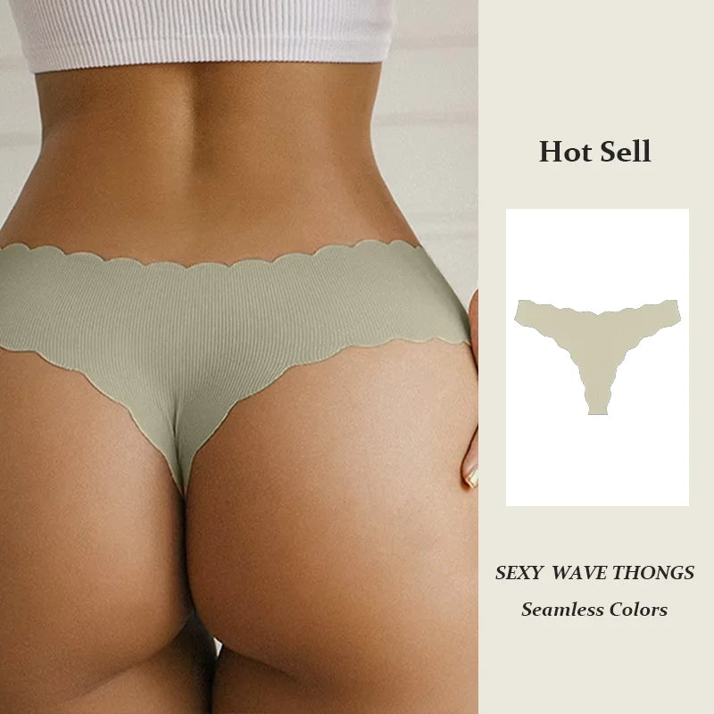 Women Sexy Seamless Panties Wavy Design Ultra-thin Panties Women Ice Silk Underwear Sexy Panty Low Waist G-string Female Solid