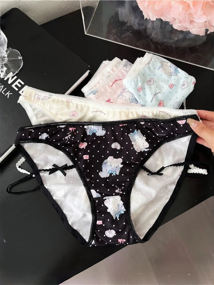 Girls Panties Thin Sexy Japanese Cute Cat Women Briefs Ice Silk Lady Thong Underwear Female Low Waist G String Lingerie
