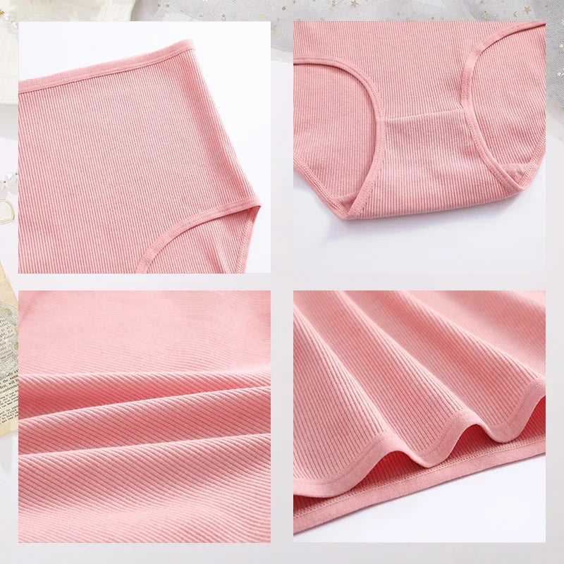 3Pcs women cotton High Waist underwear breathable Striped Panties Female Plus Size Solid Color Briefs comfortable Lingerie S-XXL