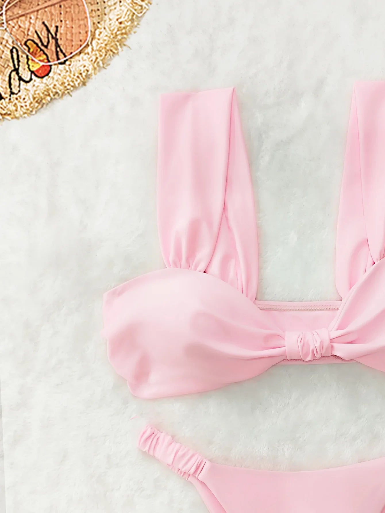 2026 Swimwear Women Halter Low Cut Bikini Set Solid Pleated Split Swimsuit Sexy Thongs Summer New Holiday Bathing Suit