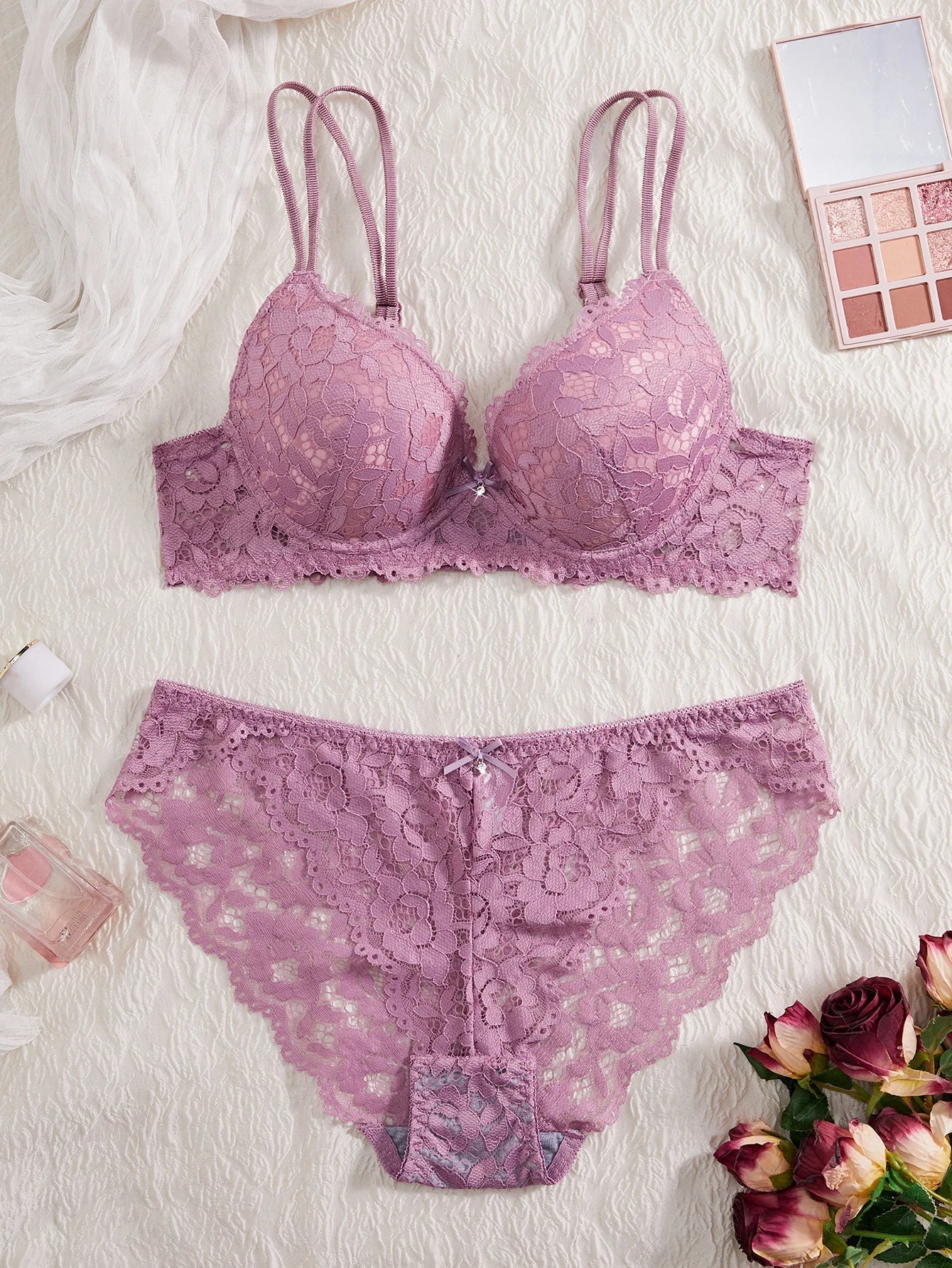 6-Piece Set Lace Women's Underwear Set No Lining Lace Push up Bra Comfortable Fitting Sexy Mesh Lace Panties Women's Bra Set