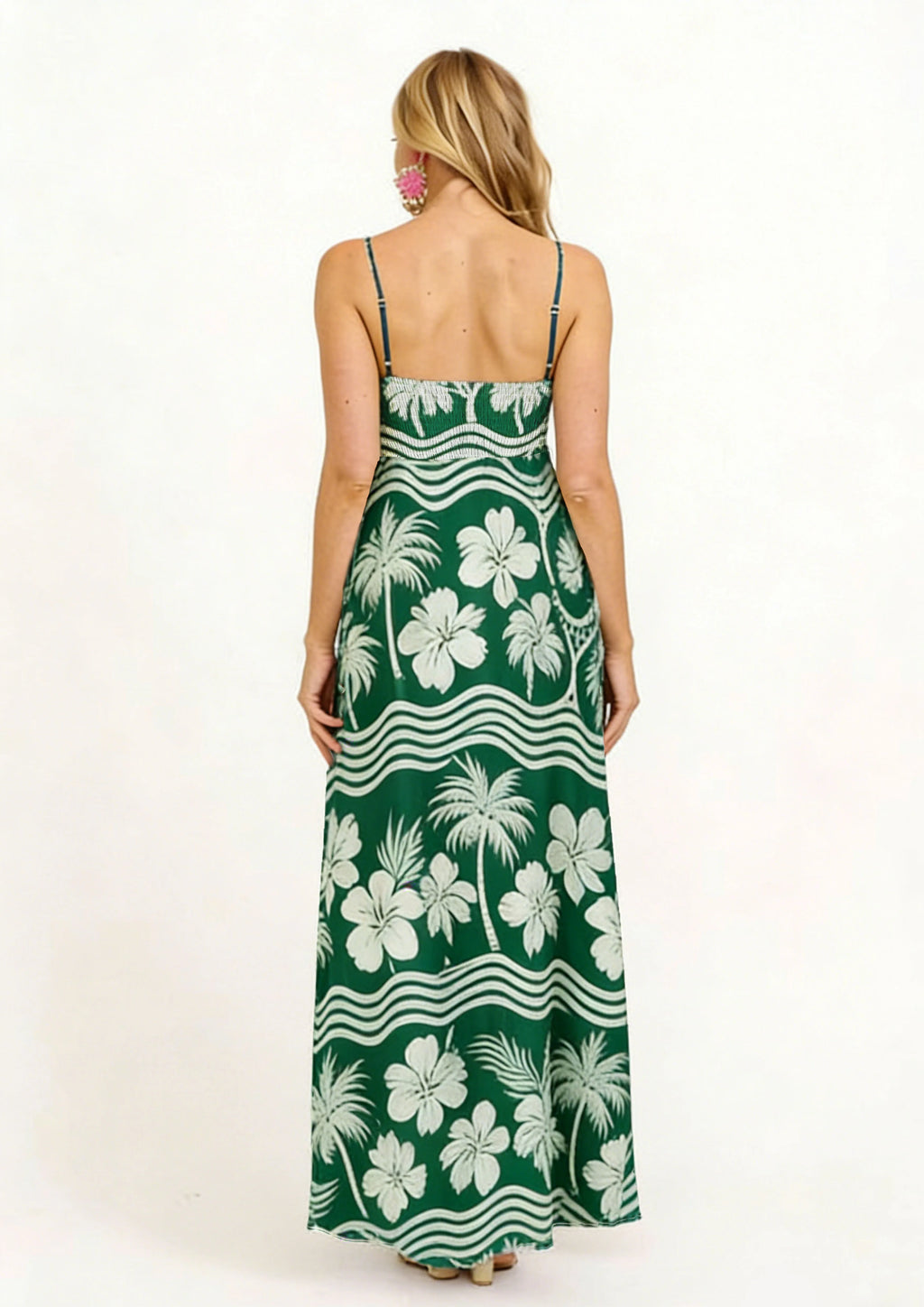 Women Floral Geometric Neck Long Party Dress Fashion Sleeveless Spaghetti Strap Dress Fashion Vacation Cocktail Flowy Sun Dress