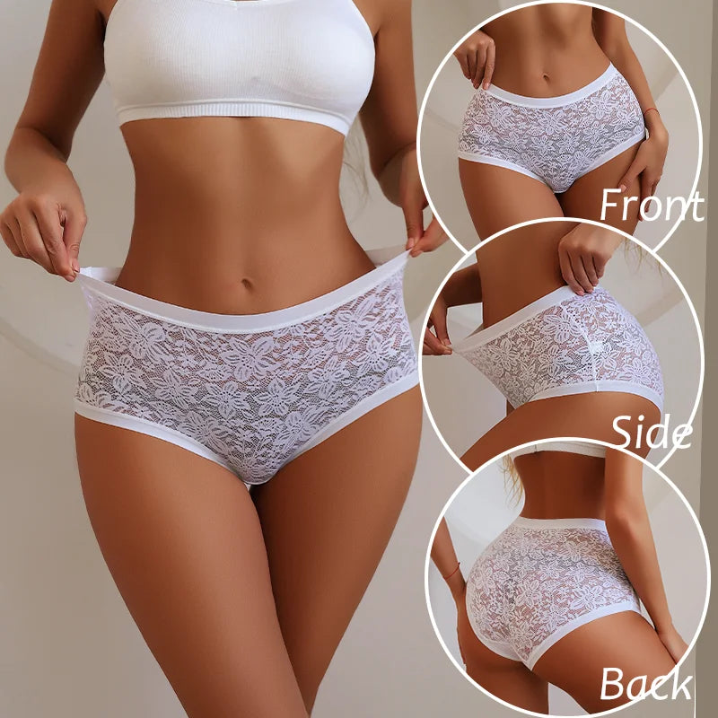 2Pcs/Set Women Sexy Panties Hollow Out Lace Floral Ladies Briefs Low Waist Solid Comfortable Hot Sale Female Underpants S-XXL