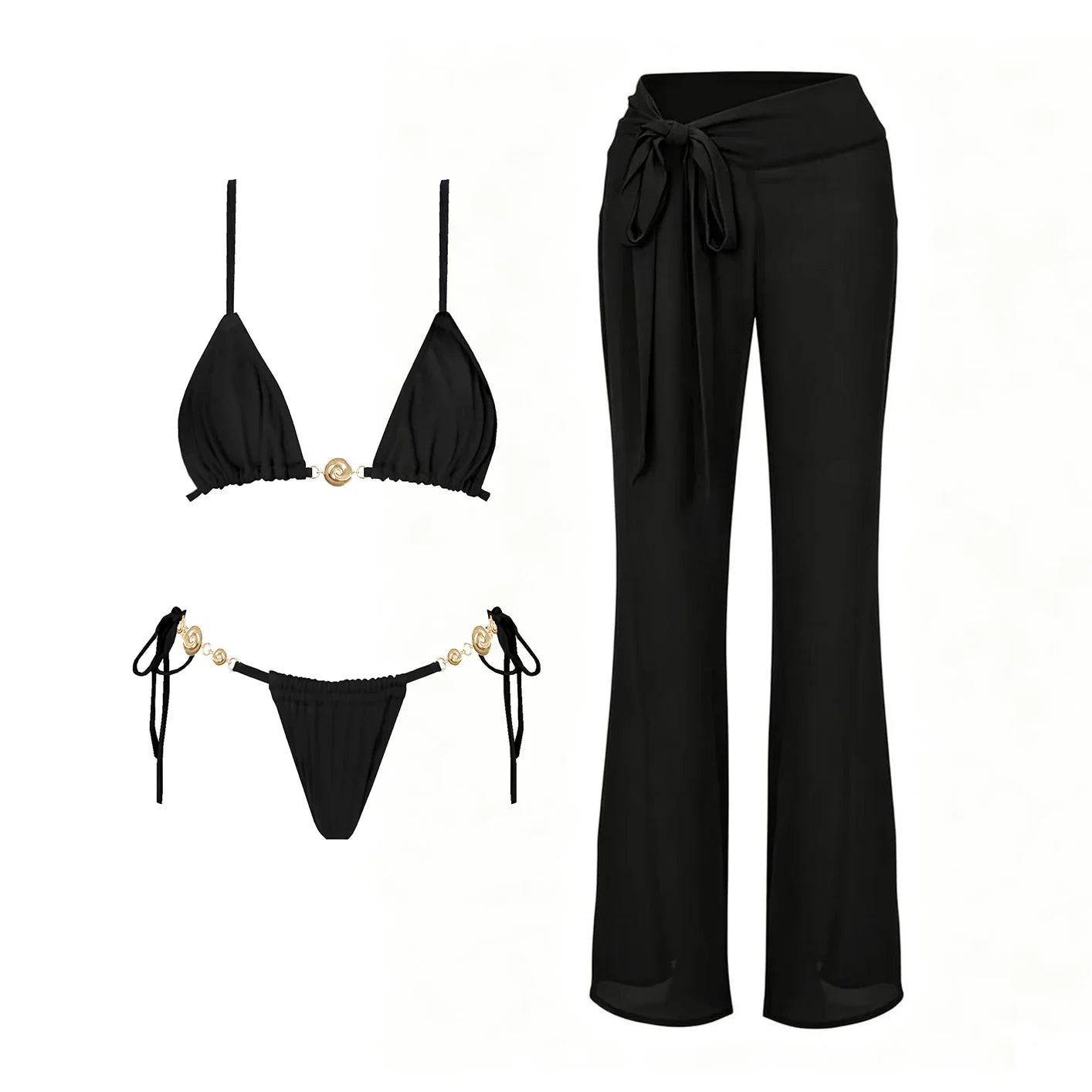 Black 3Pc Button Bikini Sexy Swimsuit Women 2026 New Swimwear Lace Skirt Swim Suit Push Up Bathingsuit Bandeau Biquini Beachwear