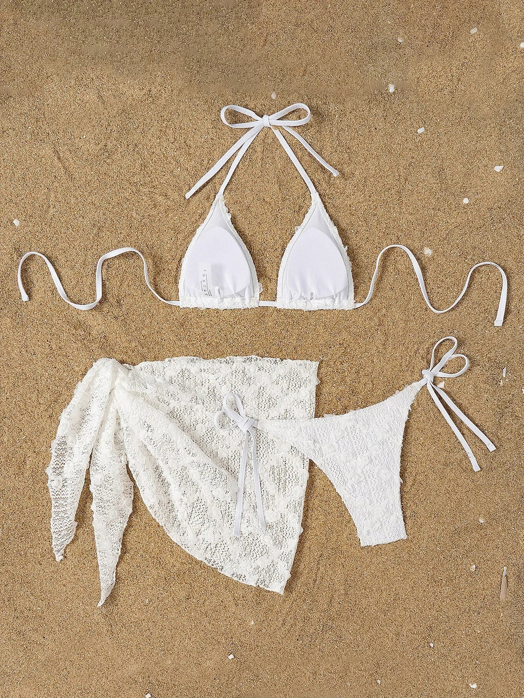Sexy White Lace Cover Up Skirt 3 Piece Swimsuit Women Bandage Thong Bikini 2025 Summer Push Up Beach Bathing Suit Skirt Swimwear