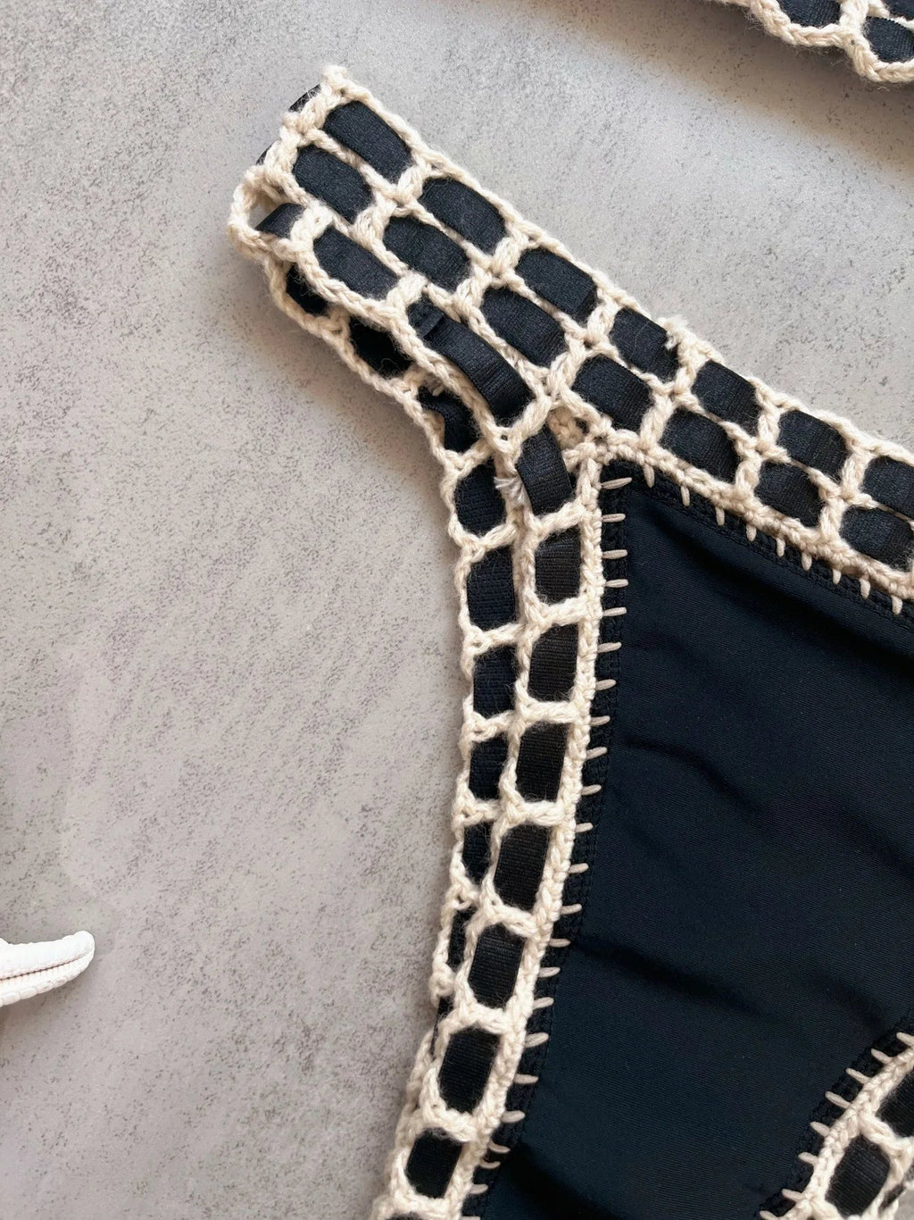 Sexy Black Patchwork Hand Crochet Bikini Set Women 2026 V Neck Push Up Bra Thong Swimsuit Beach Bathing Suit Knitted Swimwear