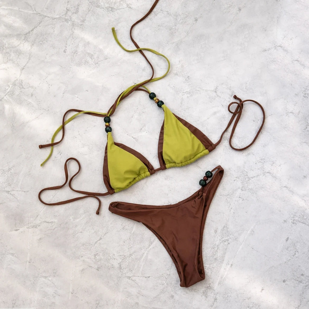 Push Up Bikini Sexy Swimsuit Women 2025 Swimwear Bandeau Biquini Female Stripe Bodysuit High Cut Bathingsuit Beachwear Monokini