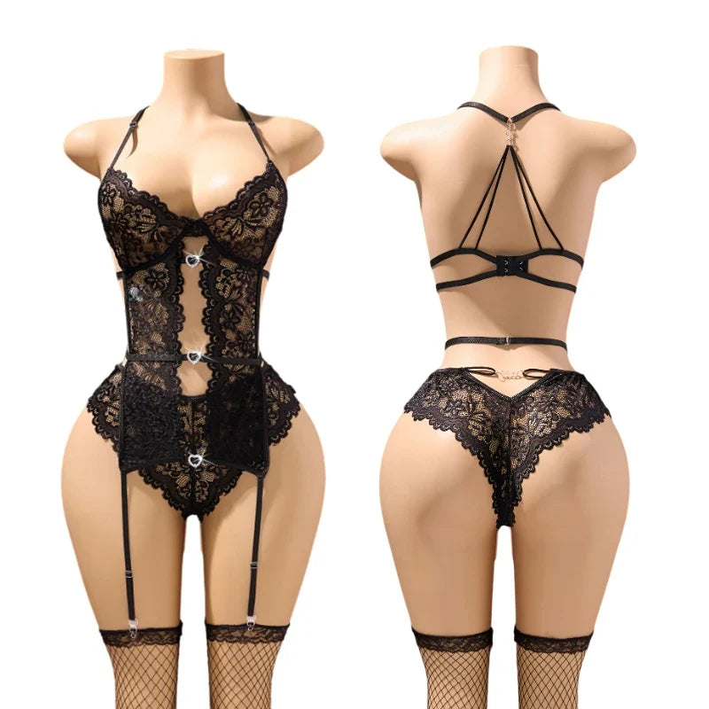 18 Sexy Erotic Lingerie Women Bra And Panty Garters See Through Lingerie Sets Role Play Female Thin Sexy Bras Underwear Set