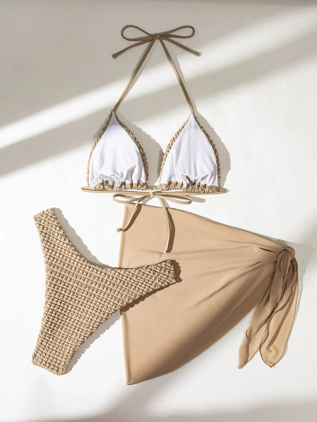 Sexy Brown Bikini Set 2026 Women Halter Push Up Bra Skirt 3 Piece Swimsuit Summer Bathing Suit Cover Up Thong Swimwear Biquini