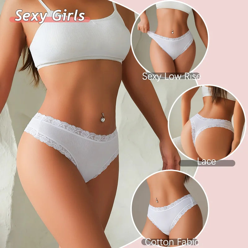 3Pcs Women Cotton Lingerie Sexy Thong Soft Fashion Panties Femme Design Underwear Pantys Underpant Lingerie Lace Intimates S-XL