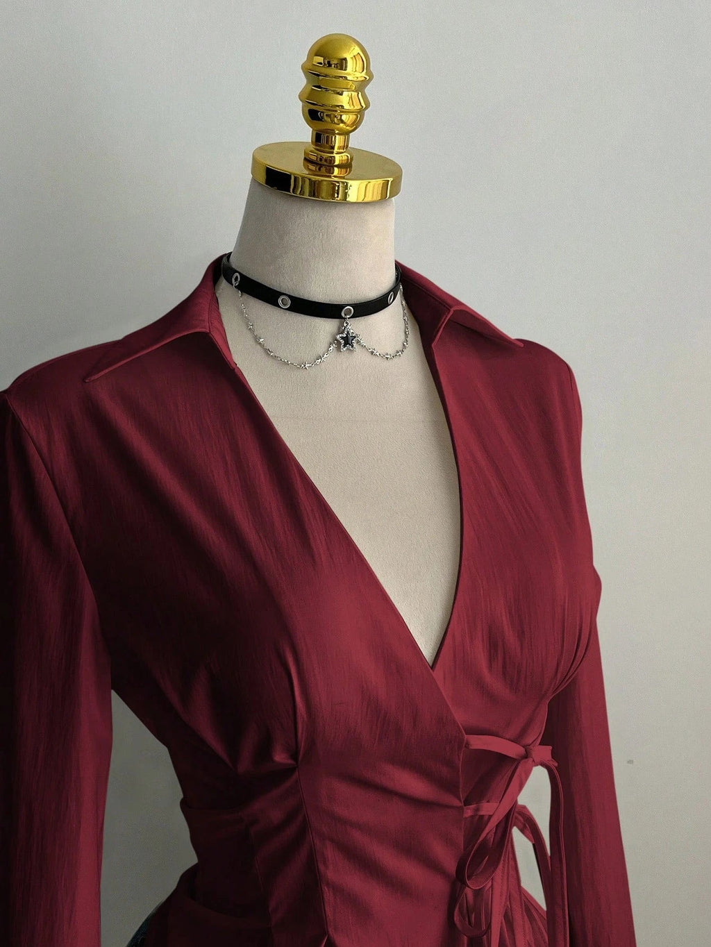 Women's Casual Side Strap Slim Fit Long Sleeve Shirt Sexy V-Neck Pleating Top Spring/Fall 2026