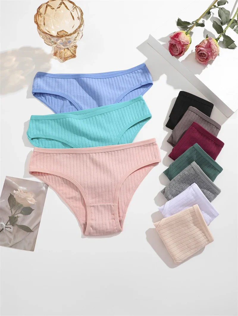 3PCS Women's Cotton Briefs Panties Female Sexy Low Waist Underwear M-XL Breathable Panty Girls Comfortable Intimates Lingerie