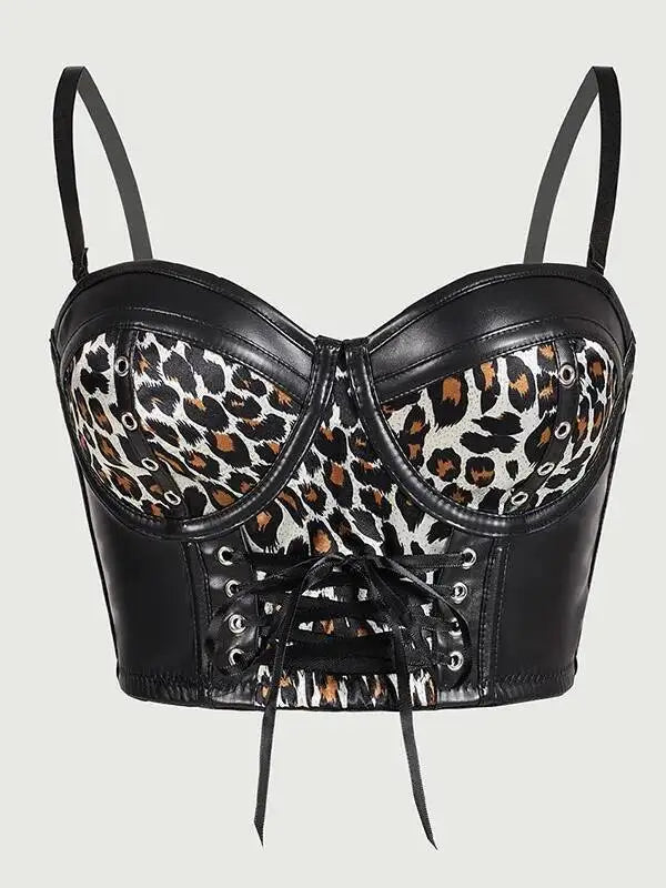 Sexy Black Short Leopard Print Shapewear Tube Top Strap Back Button Women's Erotic Crop Top Camisole Casaul Pure Desire HVVI
