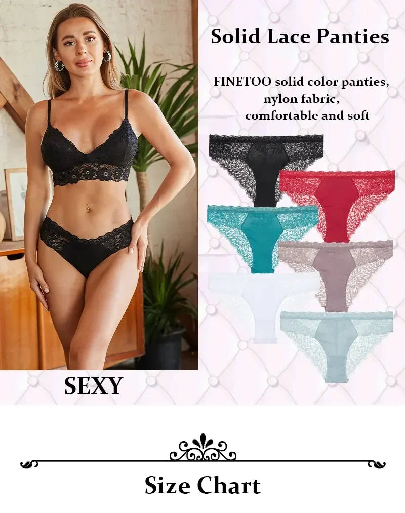 3Pcs/Set Seamless Lace Women Panties Transprant Hollow Out Low Waist Briefs Female Solid Soft Breathable Lingerie Underwear