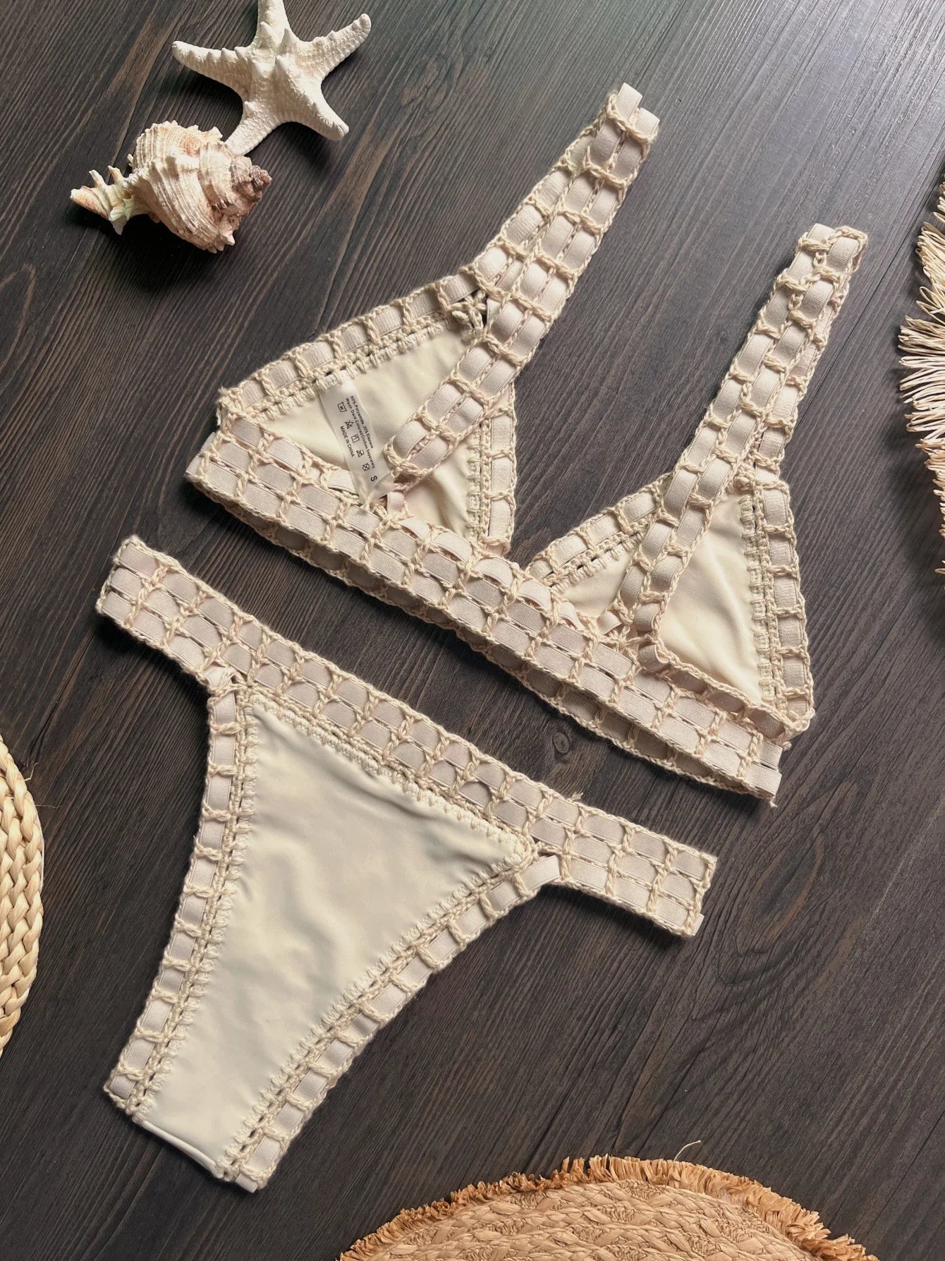 Sexy Black Patchwork Hand Crochet Bikini Set Women 2026 V Neck Push Up Bra Thong Swimsuit Beach Bathing Suit Knitted Swimwear