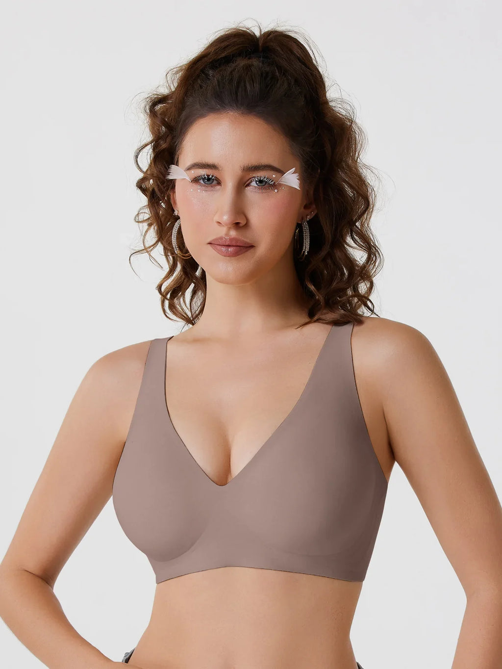 Leopard Print Deep V Seamless Wire-free Everyday Bra Comfortable and Breathable Full Cup Support Pink Leopard Print Bra Sostén