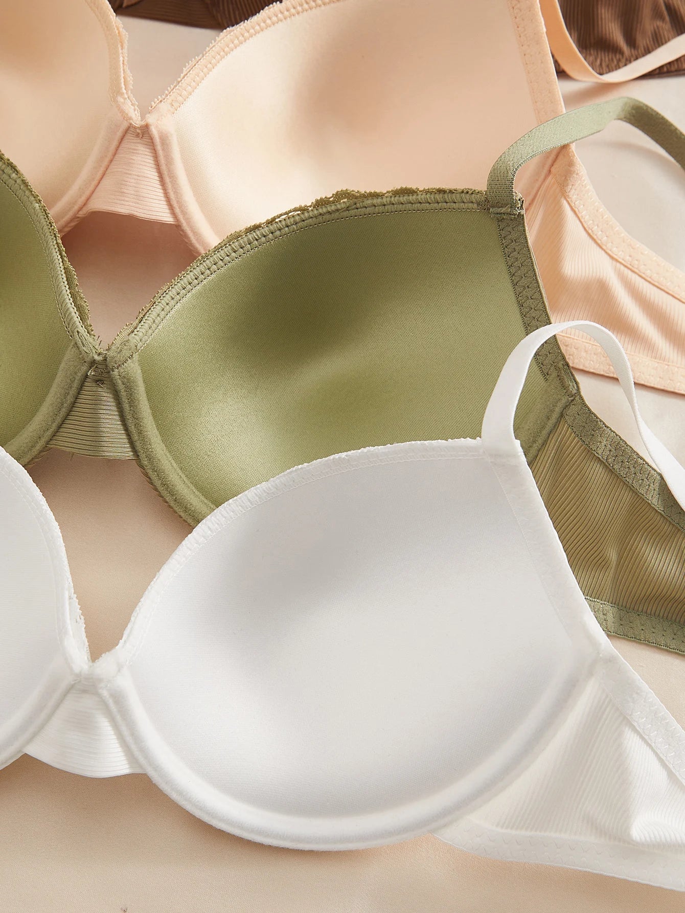 4PCS Daily Lace Trim Women's Underwear Set Bow Ribbed Push up Underwire Bra Comfortable Stylish Women's Bra