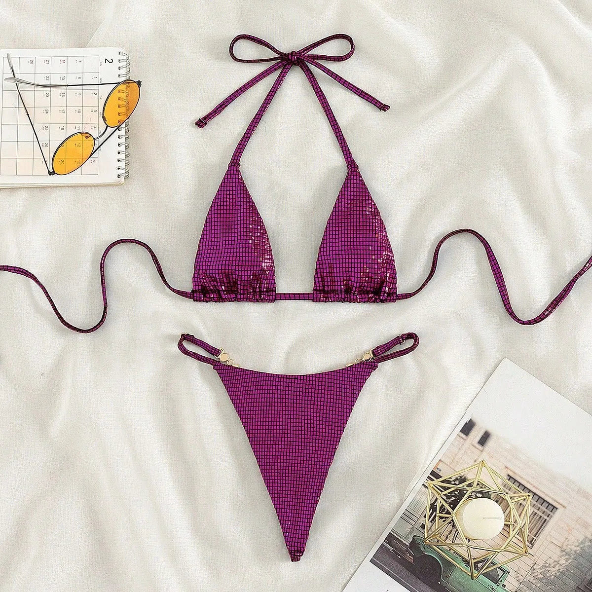Luxury Jewelled Rhinestones Bikinis Sets Women Shiny Sequin Blue Gold Triangle Swimsuit 2024 Brazilian Bathing Suit Swimwear