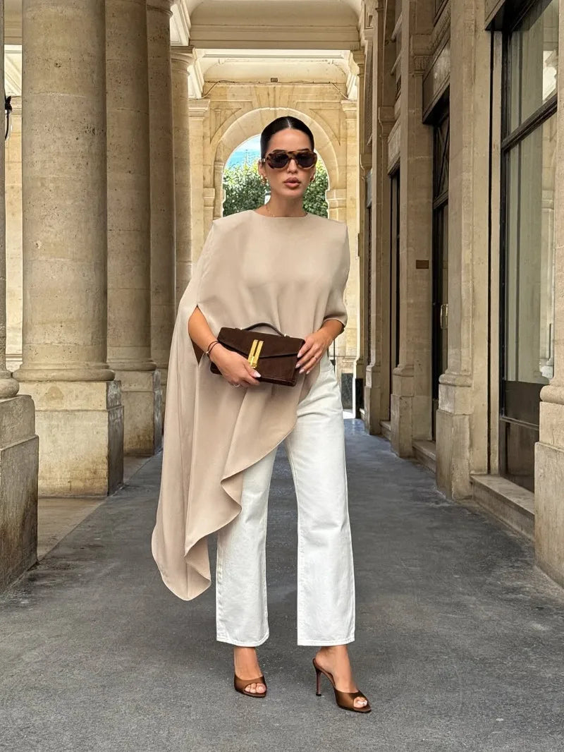 Trendix White Asymmetrical Cover Up For Women Fashion Ruffle Hem Loose Short Sleeve Shirts Casual Elegant Commuting Pullover Top