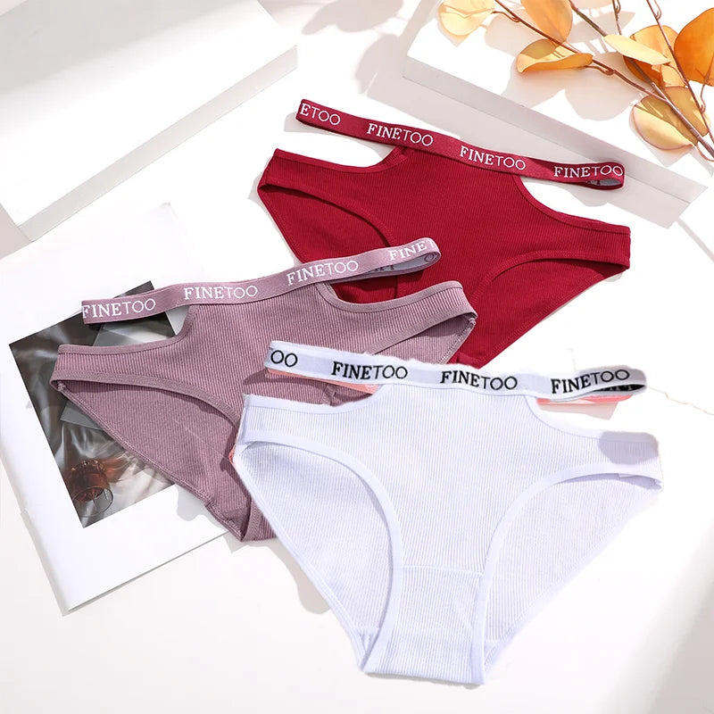 3Pcs Sexy Cotton Double Letter Belt Briefs Women's Panties Hollow Out Intimate Underpants Solid Color Fashion Underwear S-XL