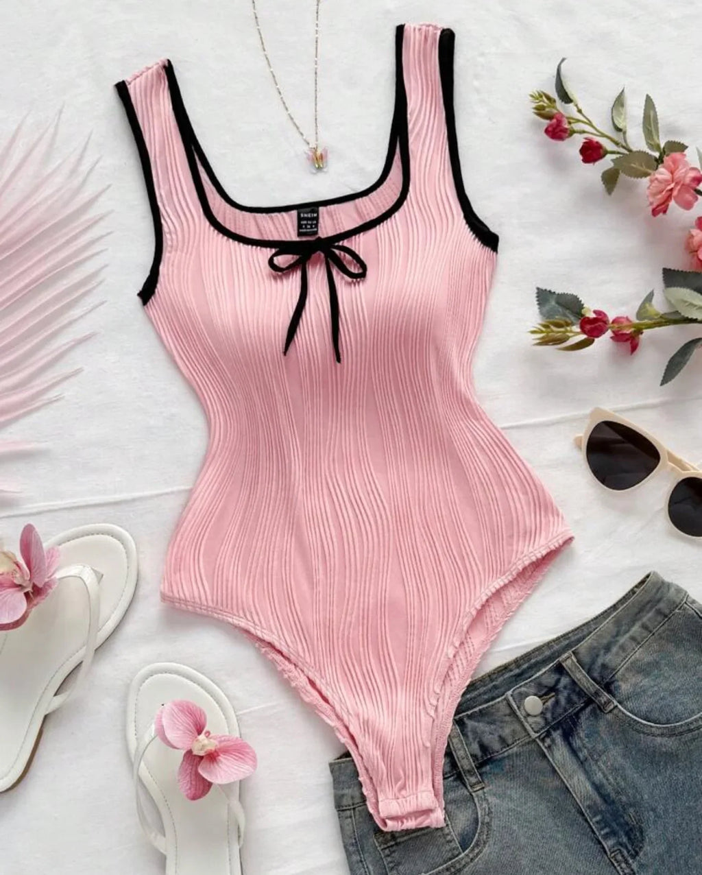 Vintage White Patchwork One Piece Swimsuit 2026 Women Front Tie Slim Tummy Control Swimwear Summer Holiday Bathing Suit Monokini