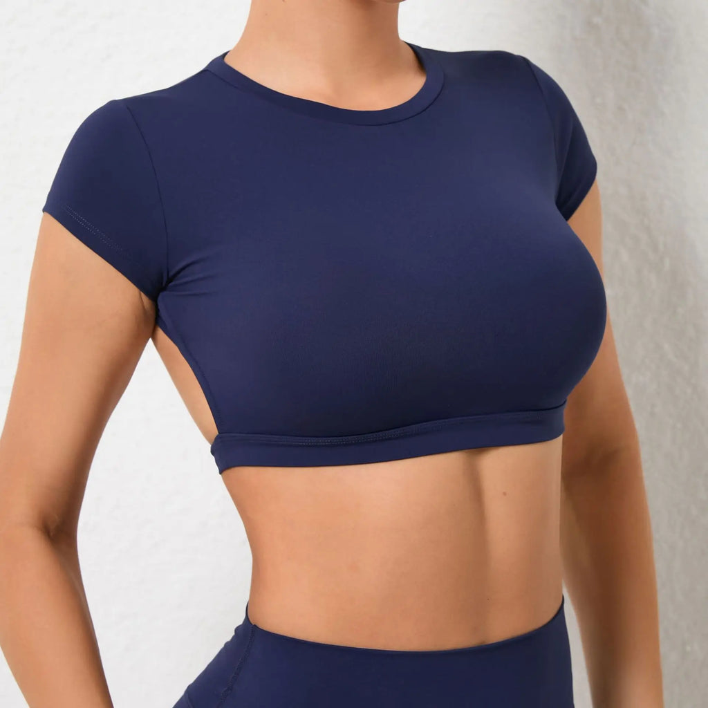 Hearuisavy Summer Sports Shirts Breathable Workout Tops Fitness Sportswear Backless Yoga Clothing Sport Crop Tops Women Gym Top