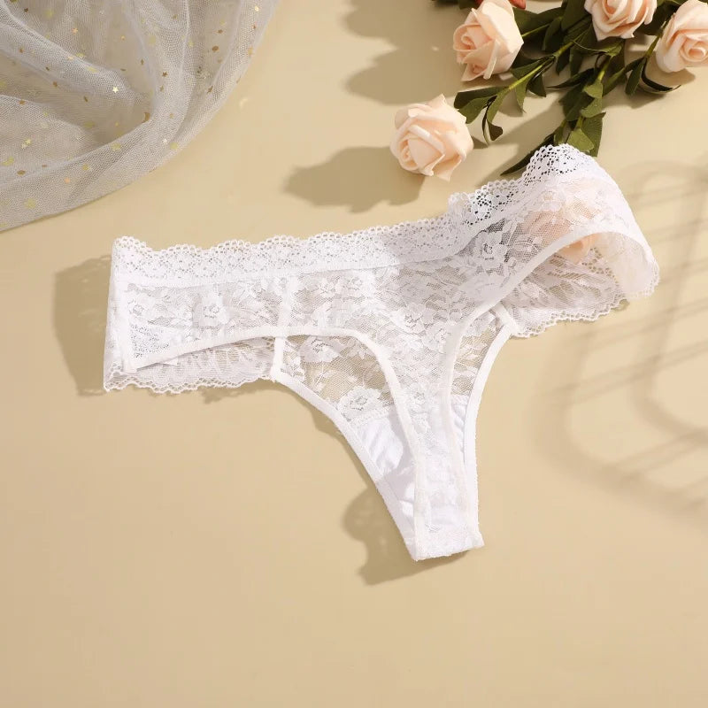 3Pcs Lace Sexy Thongs Women Low-Rise Briefs Sexy Soft Ladies Underwear Trendy Floral Underpants Female Flowery Panty Lingerie