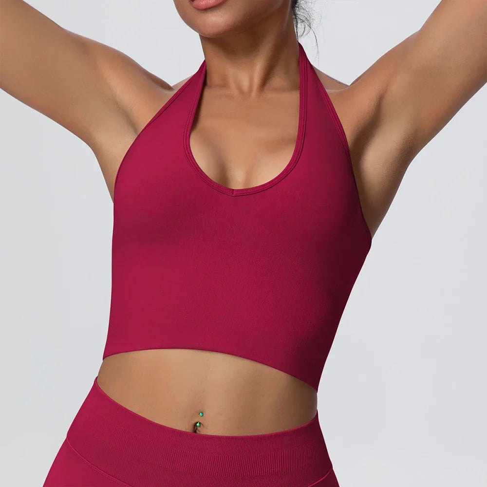 Gym Tops Women Halter Top Gym Vest Woman Sexy Backless Push Up Sport Bras Running Vest Workout Tops Activewear Yoga Fitness Vest
