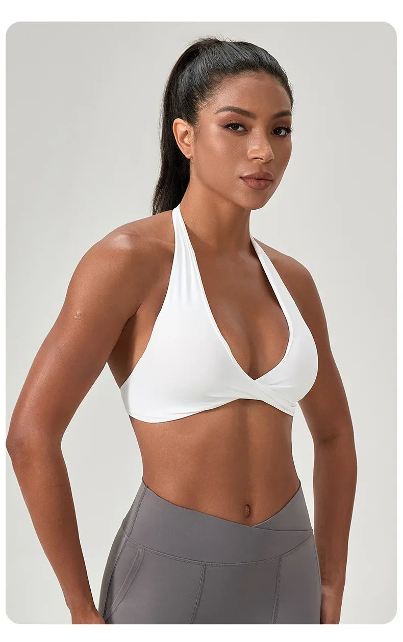 Women's Yoga Bra Halter Back Fitness Underwear Sexy Wire-Free Sports Vest Comfortable Breathable Bra
