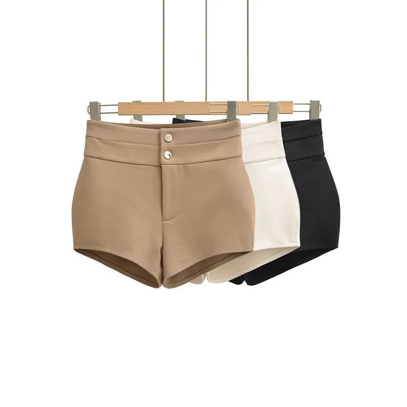 New American Style Solid Color Basic Hot Girl Sexy Hip-enhancing High-waisted Bodycon Shorts For Woman Casual Elegant Y6W8
