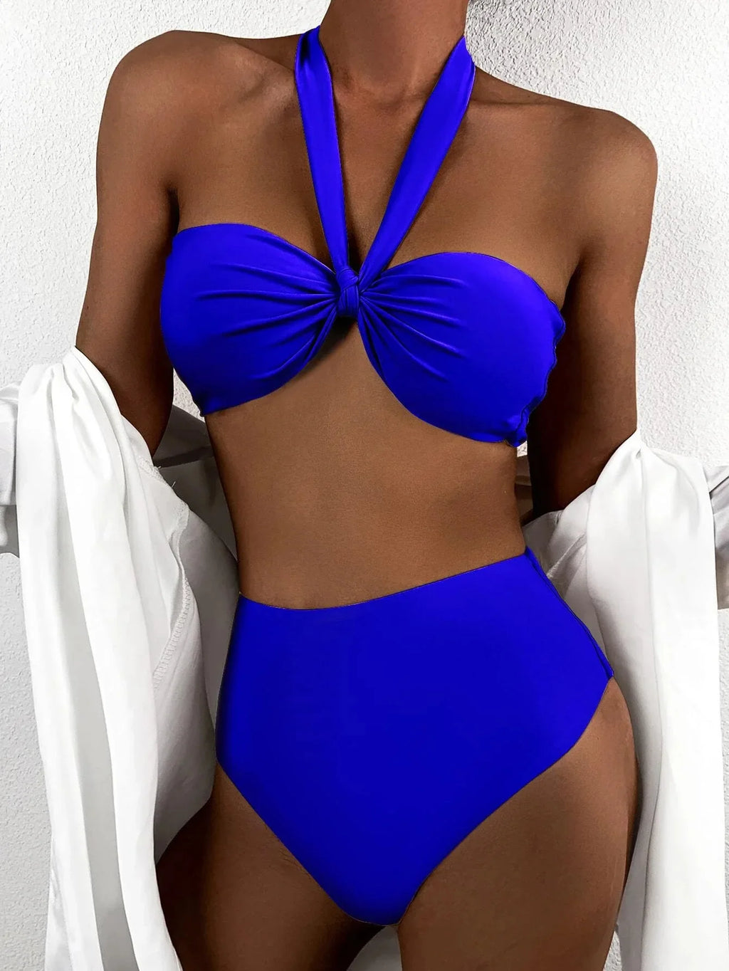 Sexy Front Bow Bikinis Sets Women Orange Blue Bandeau Push Up Two Piece Swimsuit 2025 Cut Out Bathing Suit High Waist Swimwear
