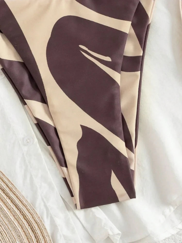 Sexy Coffee Striped Bikini 2026 Women Halter Push Up Bra Tie Side Thong Swimsuit Brazilian Beach Bathing Suit Micro Swimwear
