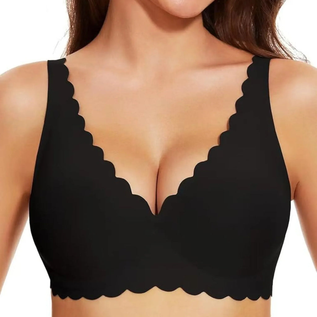 Women's Deep V Wave Seamless Jelly Bra Wire-free Seamless Bra Thin Mold 3/4 Cup Bra Comfortable Plus Size Push-up Underwear