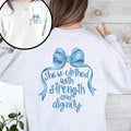 She Is Clothed With Strength And Dignity Front And Back Proverbs Faith Sweatshirt