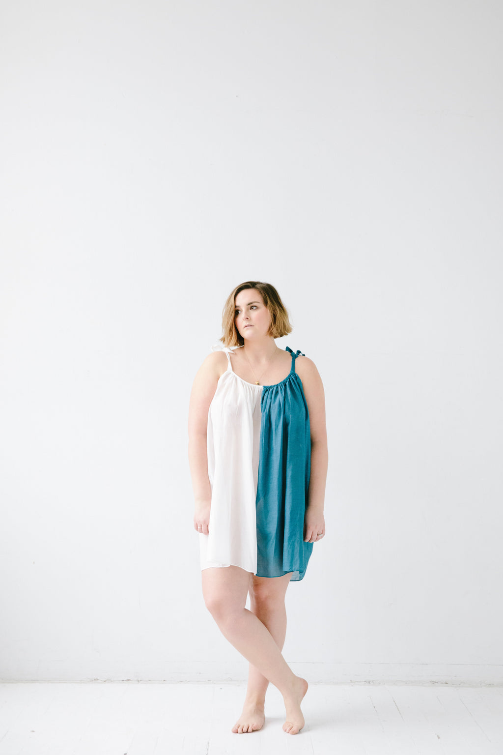 Sheer Tie Strap Babydoll in Silk Cotton Blend